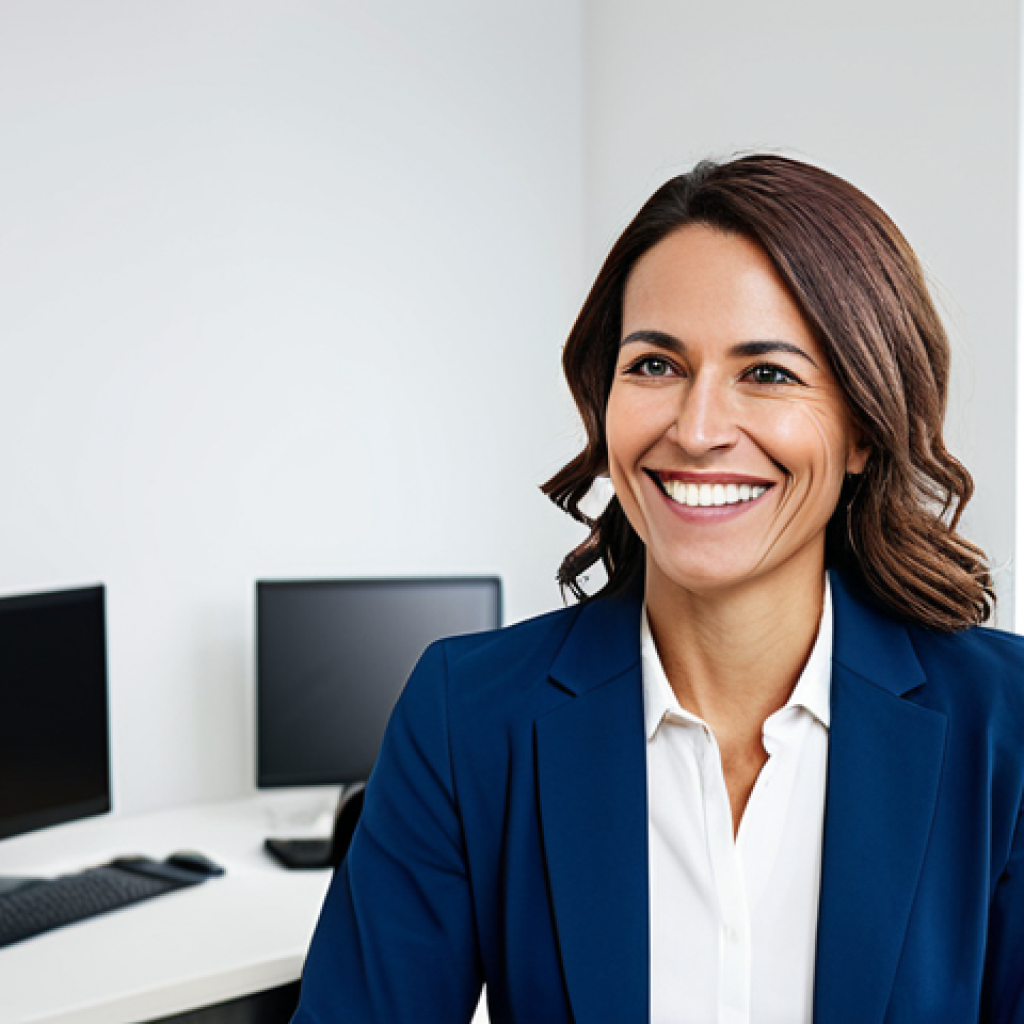 A smiling, professional female health coach in a bright and modern office setting, fully clothed in business casual attire, giving advice to a client. The scene emphasizes wellness and healthy lifestyle guidance. Safe for work, appropriate content, professional, perfect anatomy, natural pose.