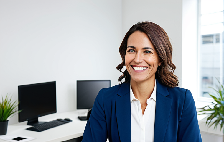 A smiling, professional female health coach in a bright and modern office setting, fully clothed in business casual attire, giving advice to a client. The scene emphasizes wellness and healthy lifestyle guidance. Safe for work, appropriate content, professional, perfect anatomy, natural pose.