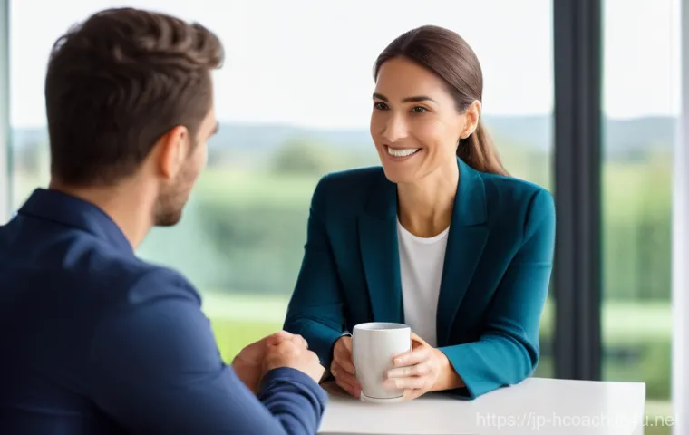 건강코칭에서 스토리텔링의 활용 - **Prompt 1: Coach and Client - Building Trust Through Shared Stories**
    A warm, inviting scene in...