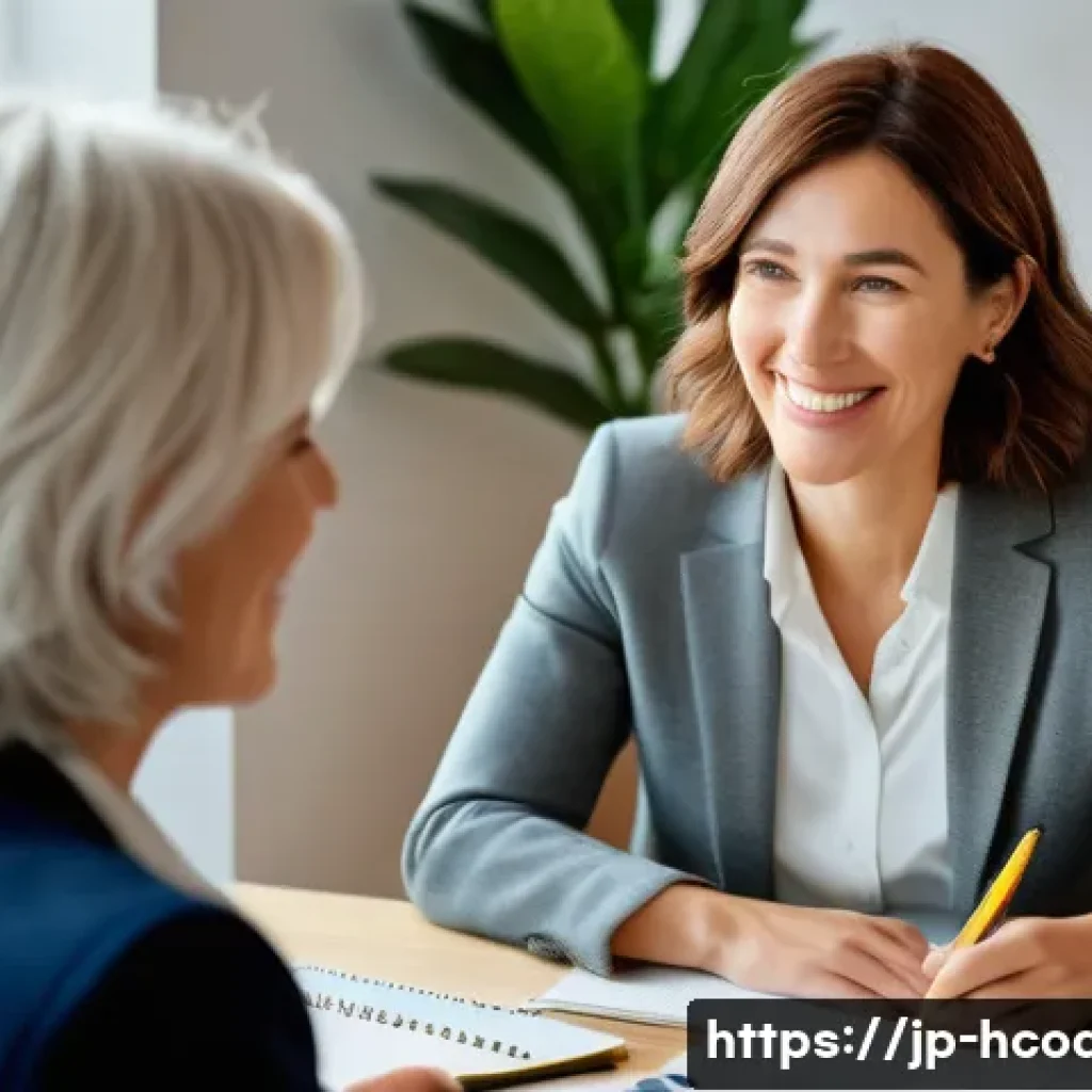 건강코칭 프로그램 홍보 방법 - A compassionate female health coach in her late 30s, with a warm, encouraging smile, is seated in a ...