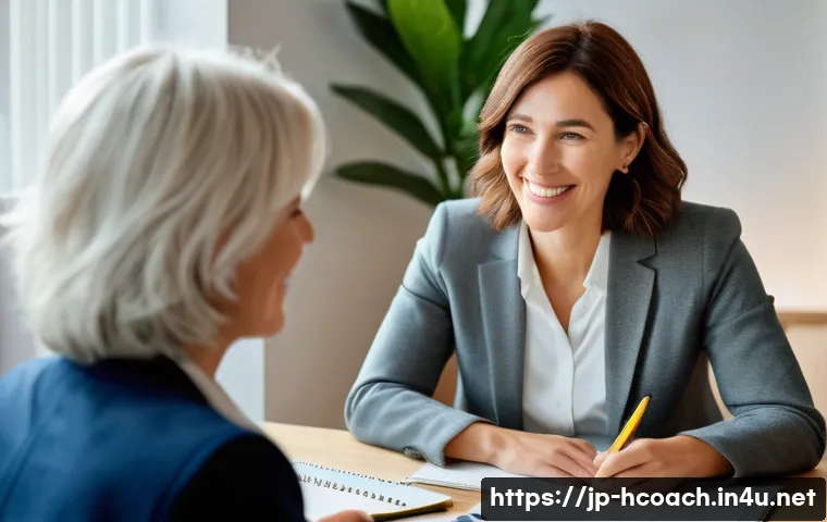 건강코칭 프로그램 홍보 방법 - A compassionate female health coach in her late 30s, with a warm, encouraging smile, is seated in a ...