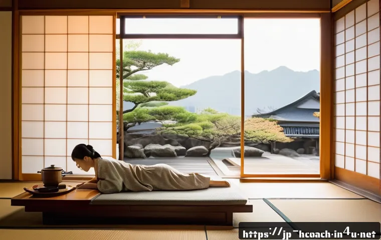 건강코칭과 자기관리 노하우 - A serene Japanese-style bedroom interior in the early morning light, featuring a young Japanese woma...