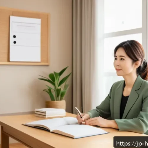 건강코칭 실무 스킬 업그레이드 - A modern Japanese health coaching session scene featuring a professional female coach attentively li...