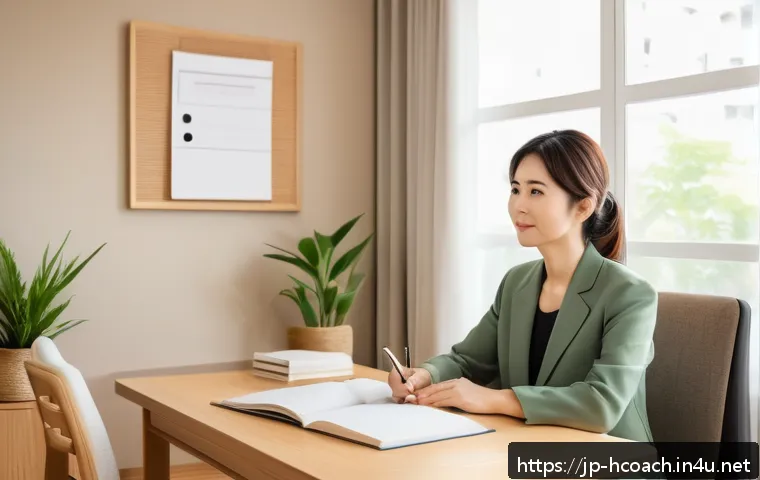 건강코칭 실무 스킬 업그레이드 - A modern Japanese health coaching session scene featuring a professional female coach attentively li...
