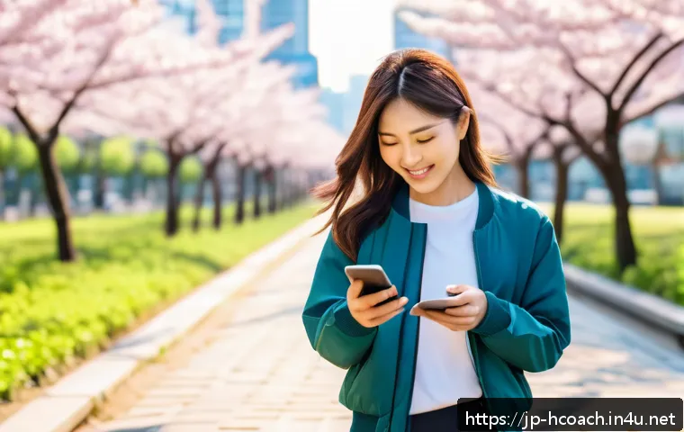 건강코칭 초보자를 위한 기초 이론 - A modern Japanese woman in casual sportswear, happily walking through a serene urban park during ear...